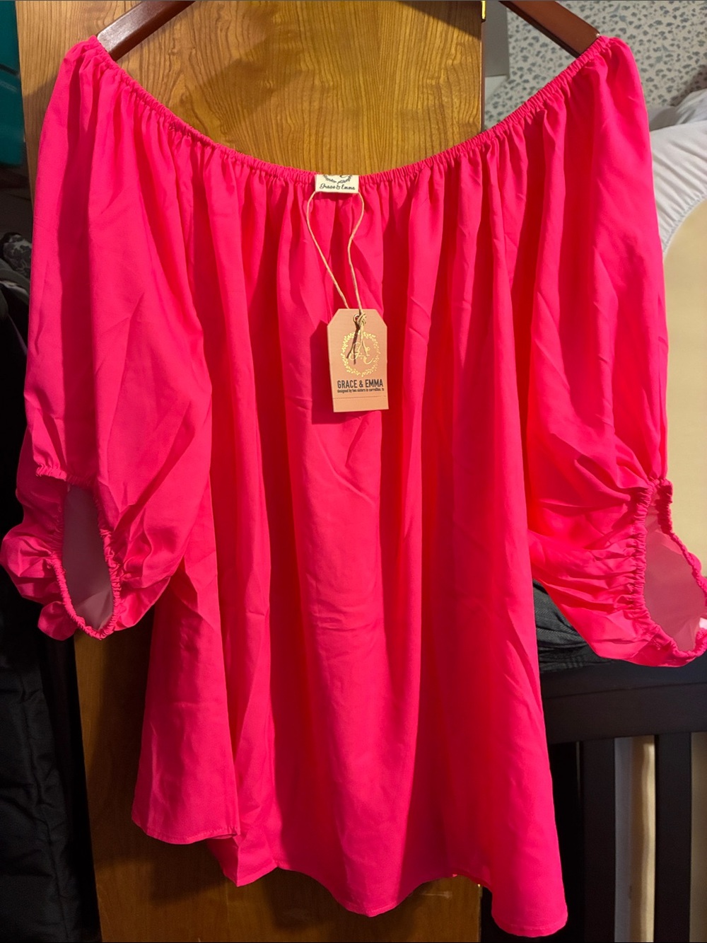 Grace & Emma Hot Pink Off-Shoulder Blouse